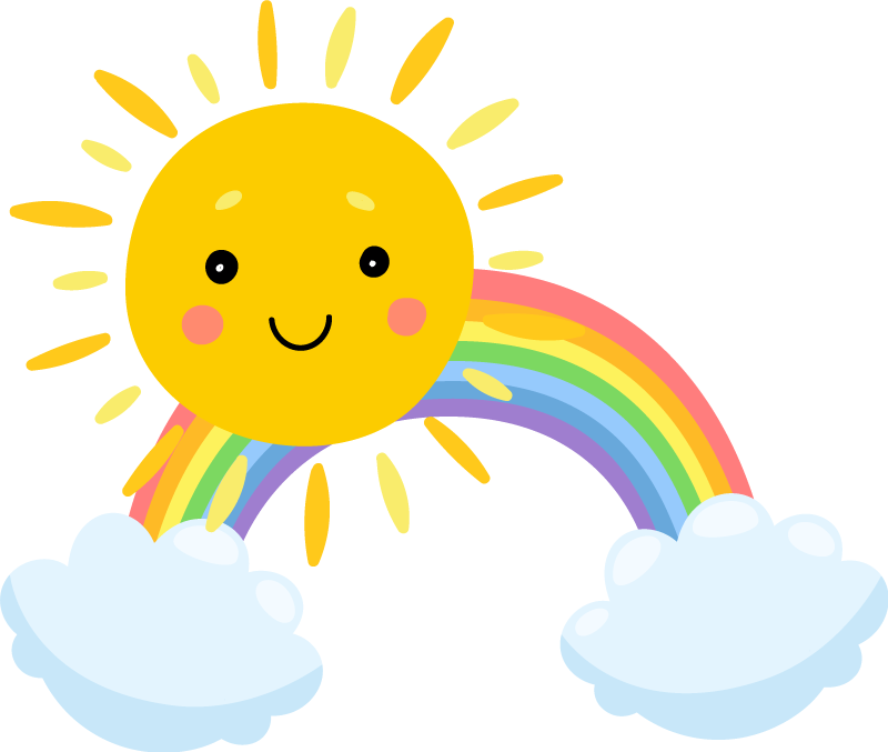 Tapete vinílico criança céu cartoon sol e arco-íris - TenStickers