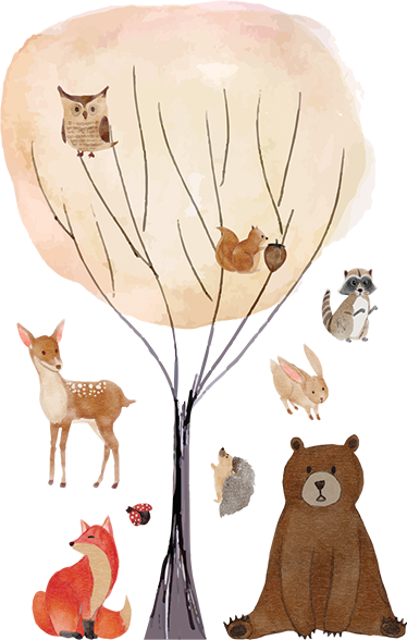 Tapete vinílico criança animais da floresta e árvore - TenStickers