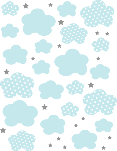 Tapete vinílico criança nuvens azuis e estrelas cinzas - TenStickers