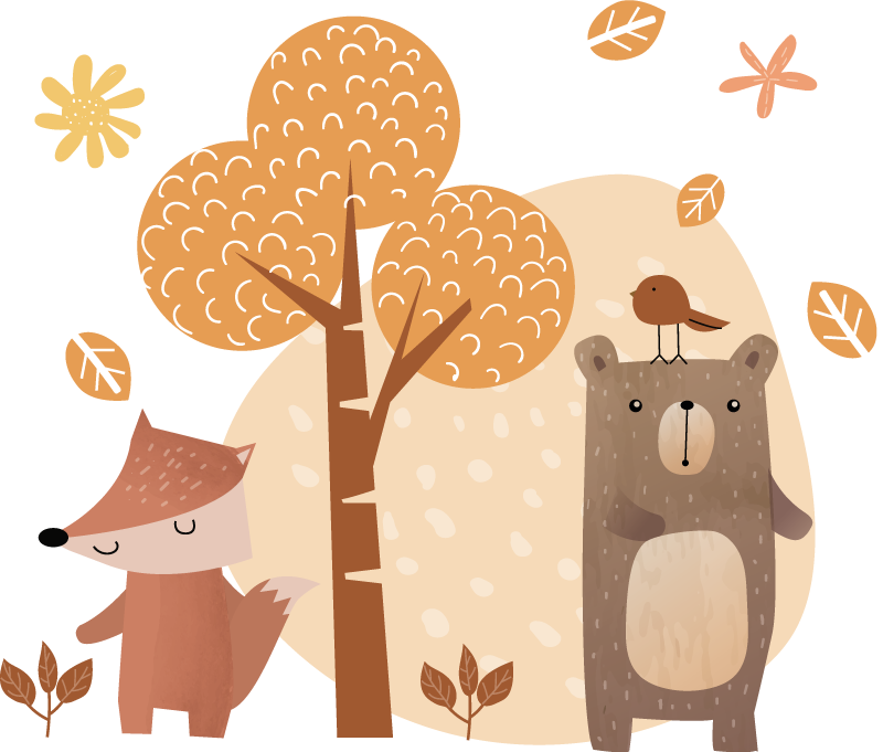 Tapete vinílico criança animais e árvore - TenStickers