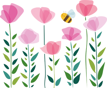 Tapete vinílico criança flores rosas e abelha - TenStickers