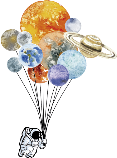 Tapete vinílico criança astronauta com balões coloridos - TenStickers