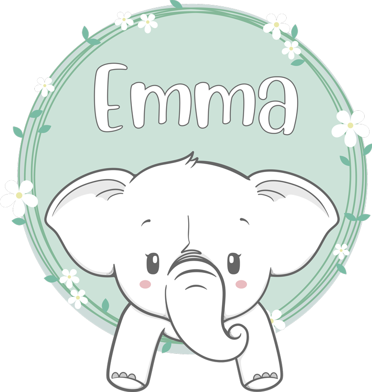 Tapete vinílico criança elefante com nome - TenStickers
