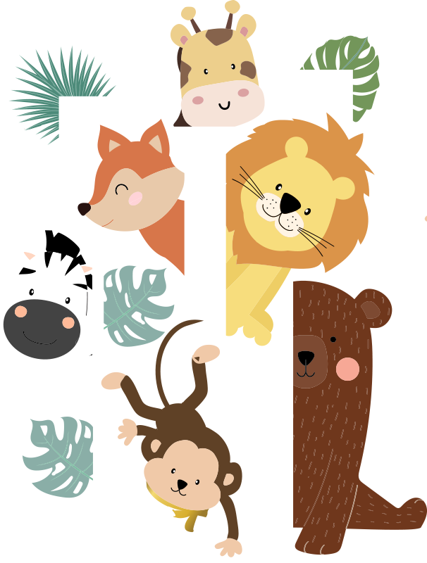 Tapete vinílico criança animais na porta - TenStickers
