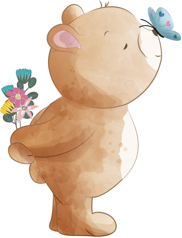 Tapete vinílico criança adesivo com urso e borboleta - TenStickers