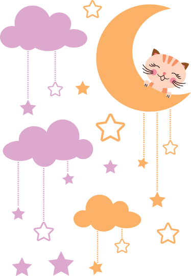 Tapete vinílico criança e adesivo luna gato - TenStickers