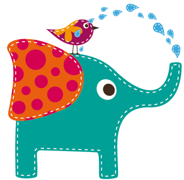 Tapete vinílico criança elefante tomando banho com ave - TenStickers