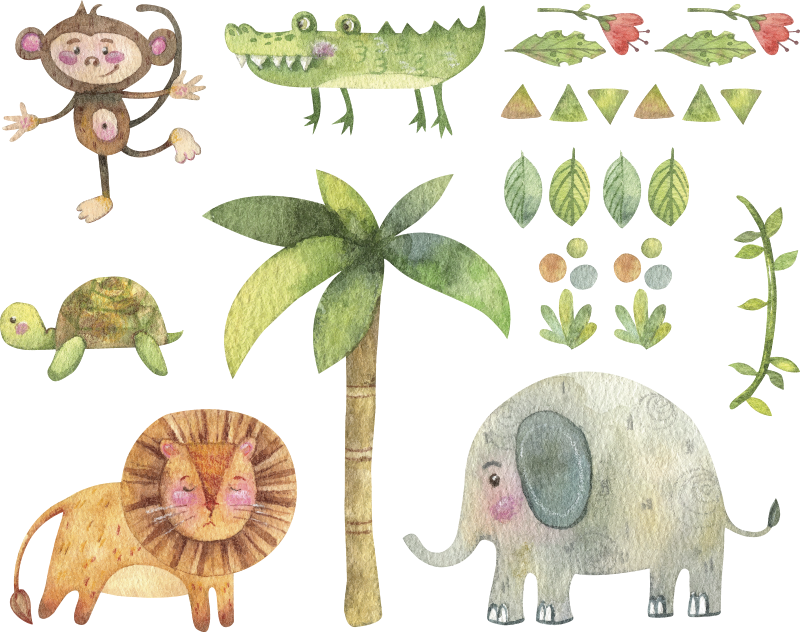 Tapete vinílico criança animais da selva aquarelados - TenStickers