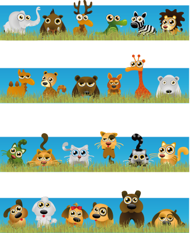 Tapete vinílico criança listras com animais - TenStickers