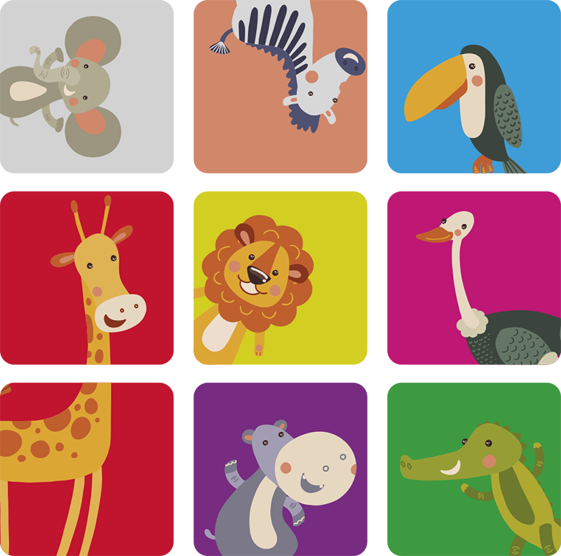 Tapete vinílico criança com azulejos coloridos de animais - TenStickers