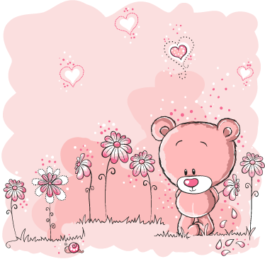 Tapete vinílico criança urso rosa e flores - TenStickers