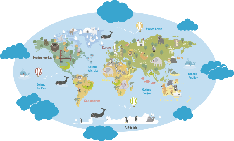 Tapete vinílico criança planisfério infantil - TenStickers