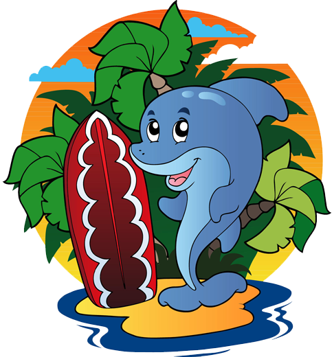 Tapete vinílico criança surfando com golfinho - TenStickers