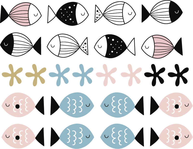 Tapete vinílico criança peixes com texturas - TenStickers