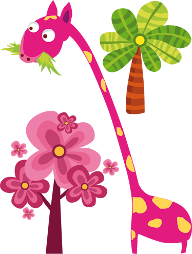 Tapete vinílico criança girafa rosa comendo - TenStickers