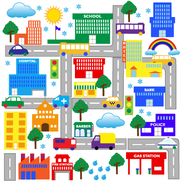 Tapete vinílico criança cidade grande colorida - TenStickers