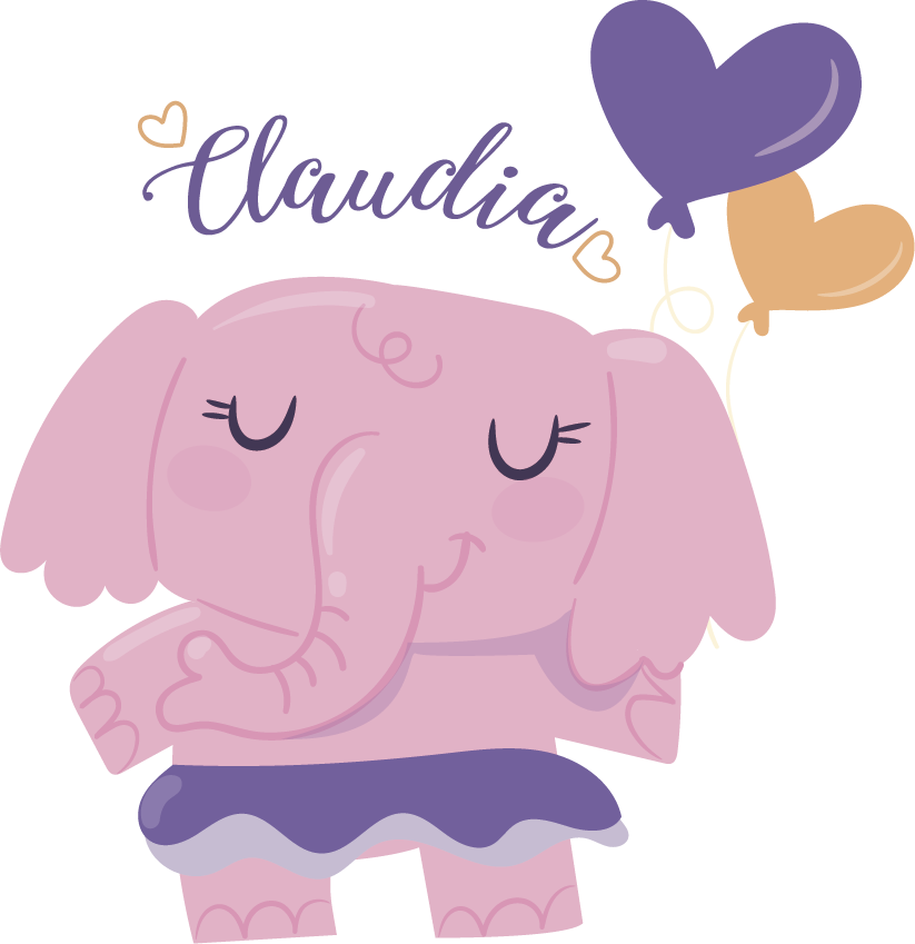 Tapete vinílico criança elefante rosa com nome - TenStickers