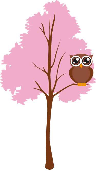 Tapete vinílico criança Árvore rosa com coruja - TenStickers