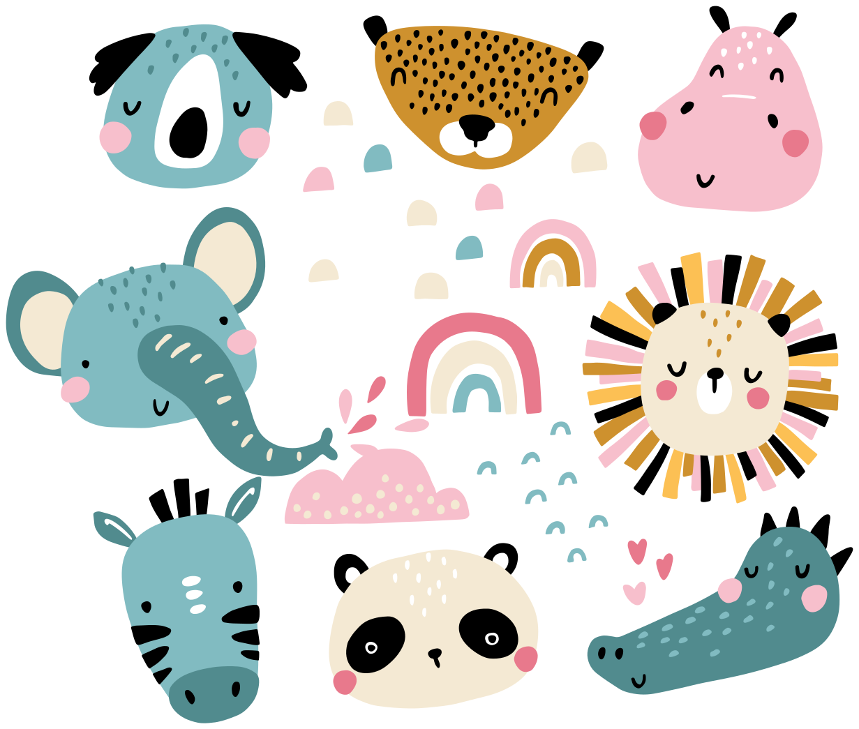 Tapete vinílico criança estilo nórdico animais pequenos - TenStickers