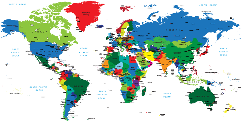 Tapete vinílico de mapa mundial em cores vibrantes - TenStickers