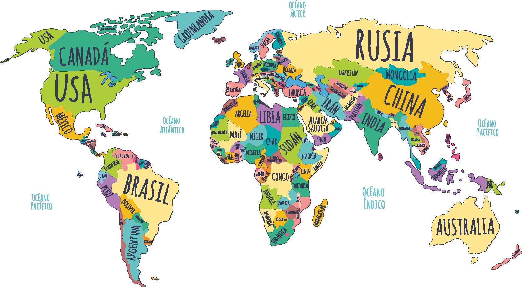 Tapete vinílico de mapa mundial político - TenStickers