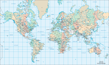 Tapete vinílico de mapa mundial horário em inglês - TenStickers
