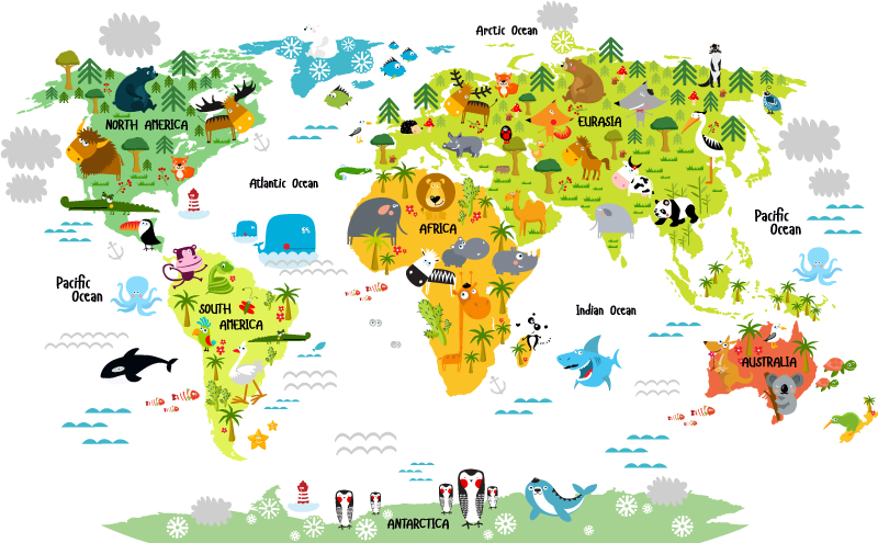 Tapete vinílico de mapa mundial com design de fauna inglesa - TenStickers