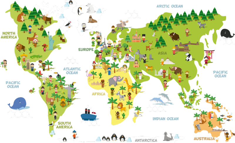 Tapete vinílico de mapa mundial personas em inglês - TenStickers