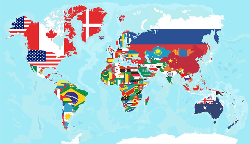 Tapete vinílico de mapa mundial com bandeiras - TenStickers