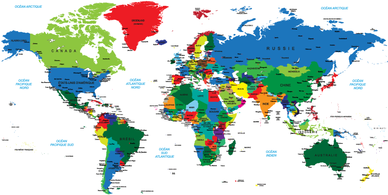 Tapete vinílico de mapa mundial mapa mundi colorido - TenStickers