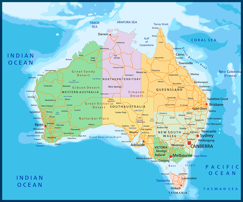 Tapete vinílico de mapa mundial mapa político da austrália - TenStickers