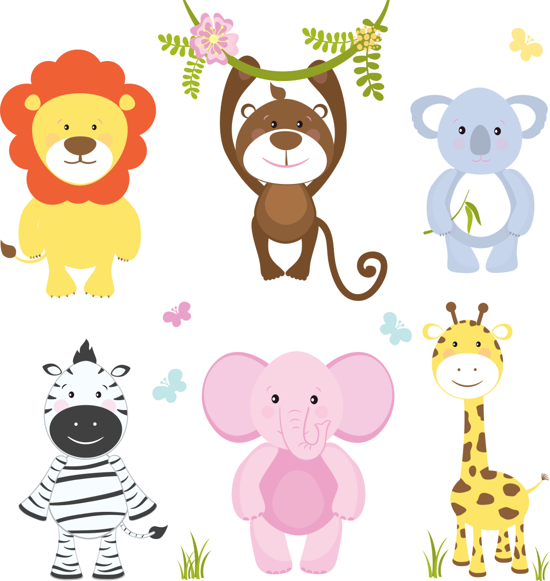 Tapete vinílico criança animais de bebê coloridos - TenStickers
