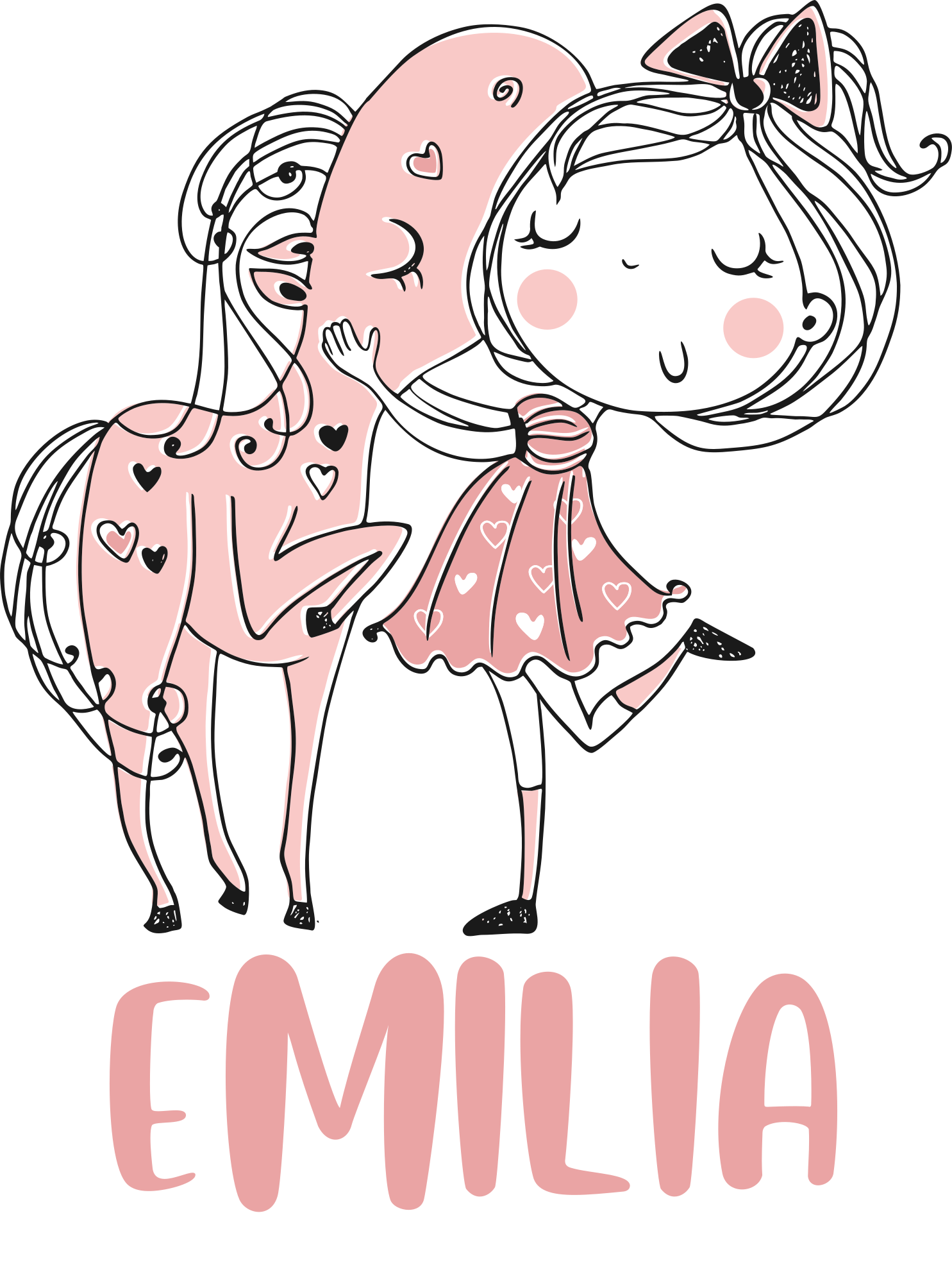 Tapete vinílico criança princesa com vestido rosa e cavalo - TenStickers