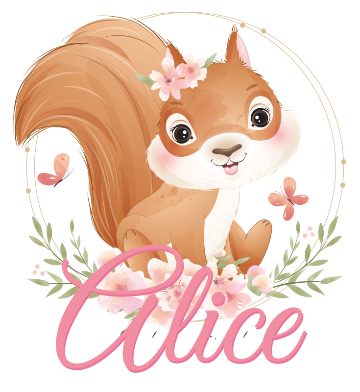 Tapete vinílico criança esquilo fofo com nome - TenStickers
