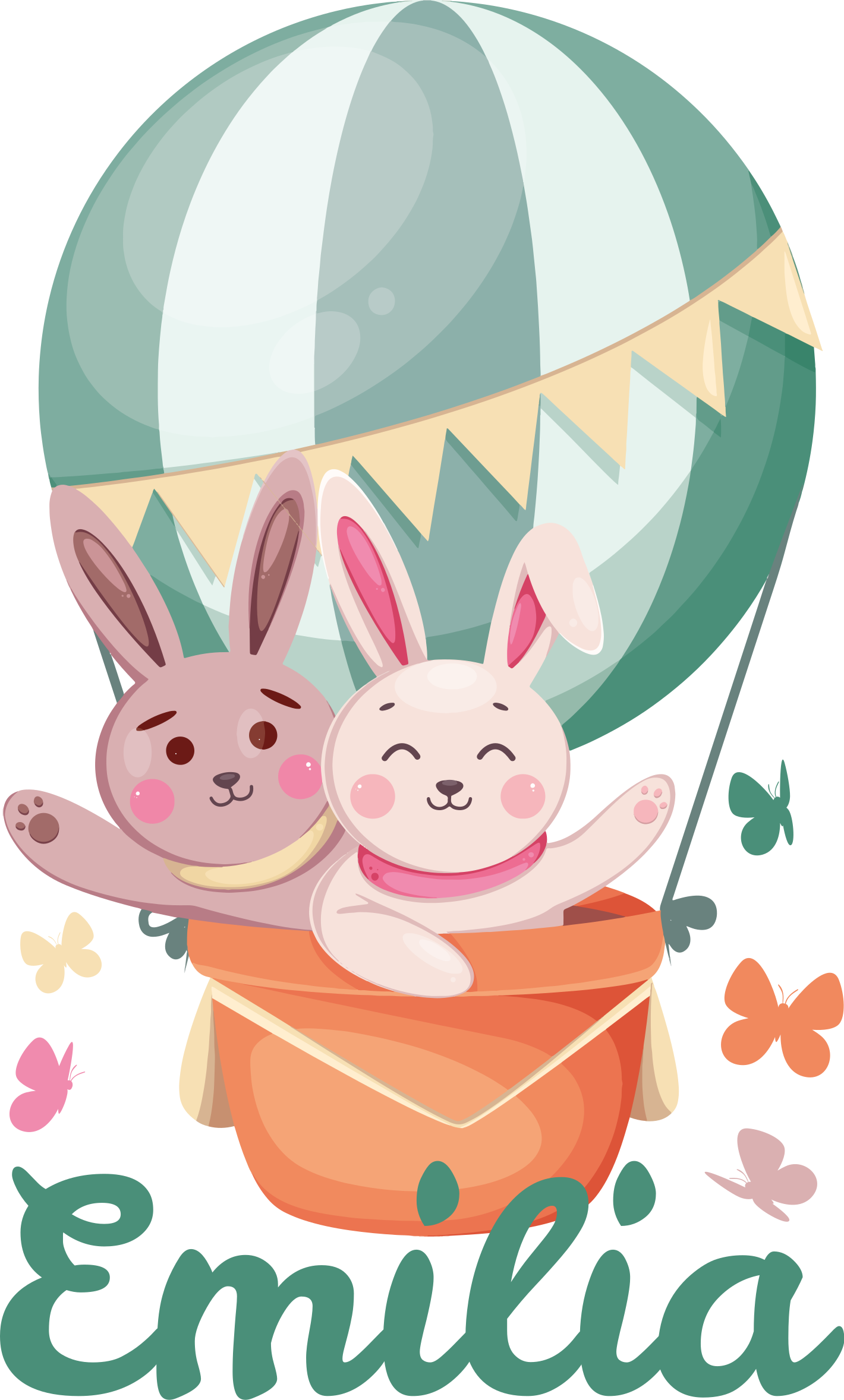 Tapete vinílico criança coelhinhos personalizados em balão - TenStickers