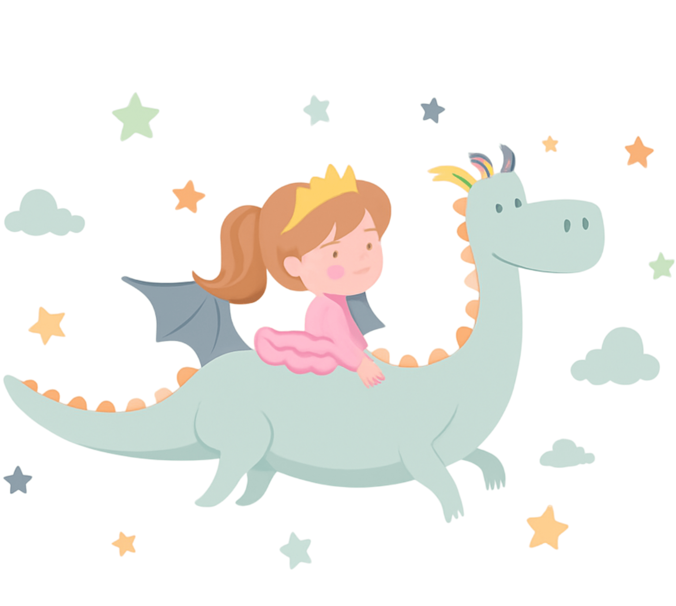 Tapete vinílico criança princesa em um dragão - TenStickers