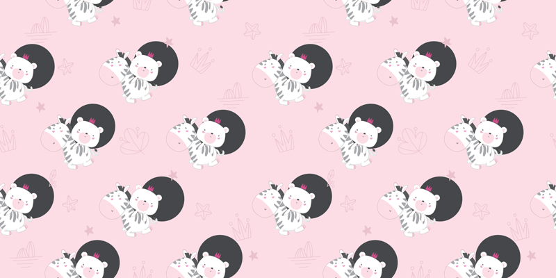 Tapete vinílico criança mobiliário de zebra e urso - TenStickers
