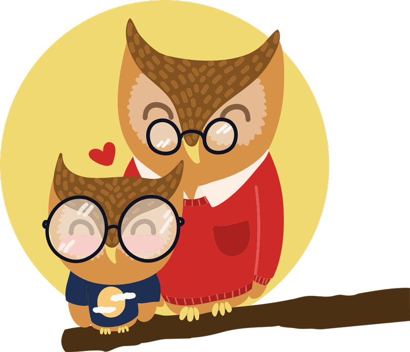 Tapete vinílico criança coruja pai e filho - TenStickers