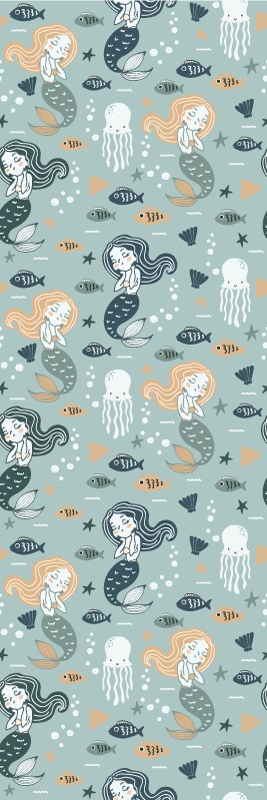 Tapete vinílico quarto padrão de sereia mágica azul - TenStickers