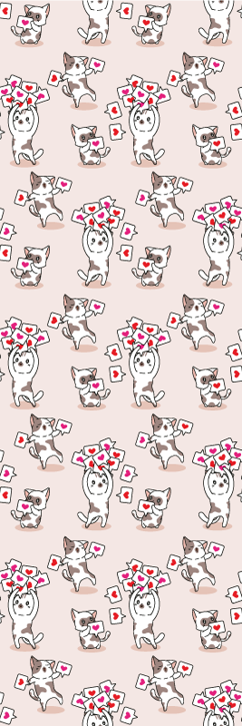 Tapete vinílico quarto com estampa de gatos e corações - TenStickers