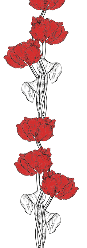 Tapete vinílico quarto padrão tulipas vermelhas verticais - TenStickers