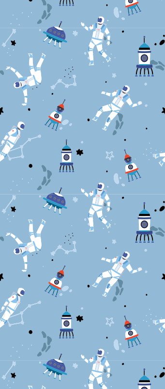 Tapete vinílico quarto astronautas e naves espaciais - TenStickers