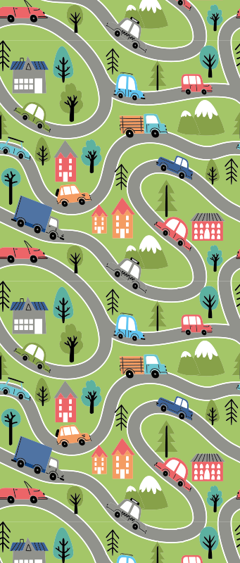 Tapete vinílico quarto rua colorida com carros de corrida - TenStickers