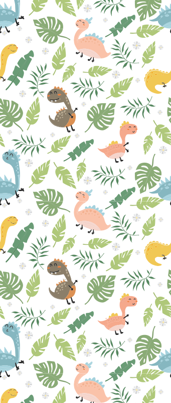 Tapete vinílico quarto floresta pastel com dinossauros - TenStickers