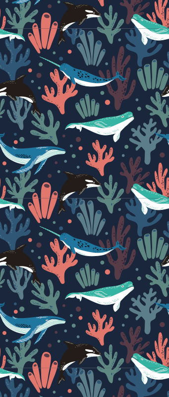 Tapete vinílico quarto animais marinhos vibrantes azul - TenStickers