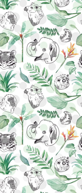 Tapete vinílico quarto com animais e plantas aquarelados - TenStickers
