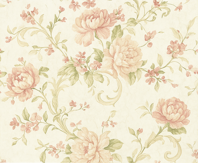 Tapete vinílico quarto floral vintage rosa claro - TenStickers