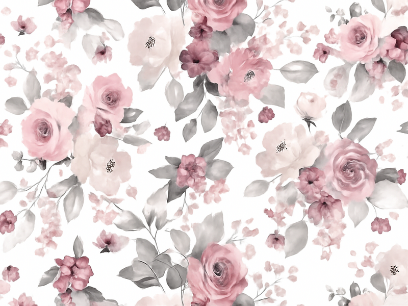 Tapete vinílico quarto padrão floral delicado cinza - TenStickers