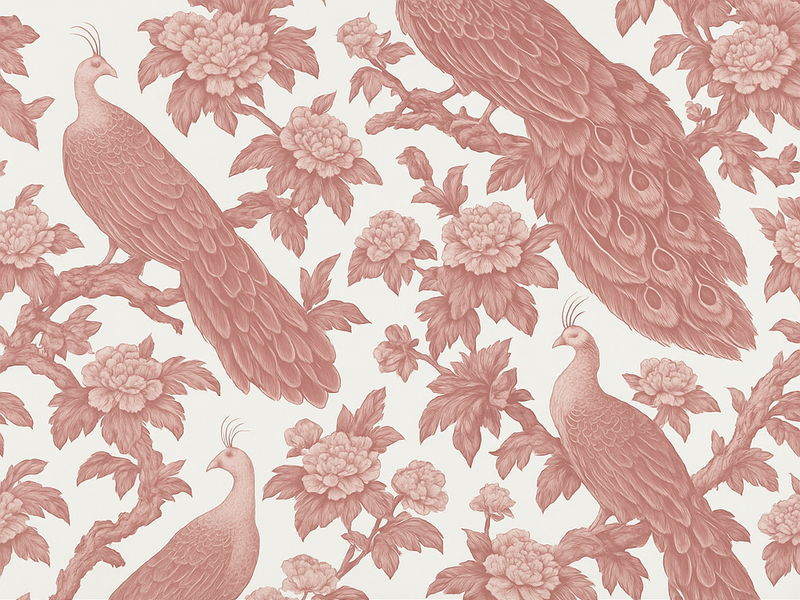 Tapete vinílico quarto padrão de pavões rosa - TenStickers