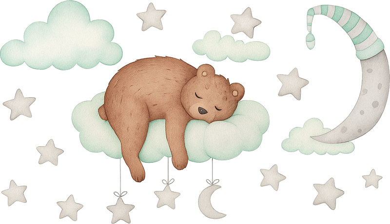Tapete vinílico quarto urso dormindo nas nuvens - TenStickers